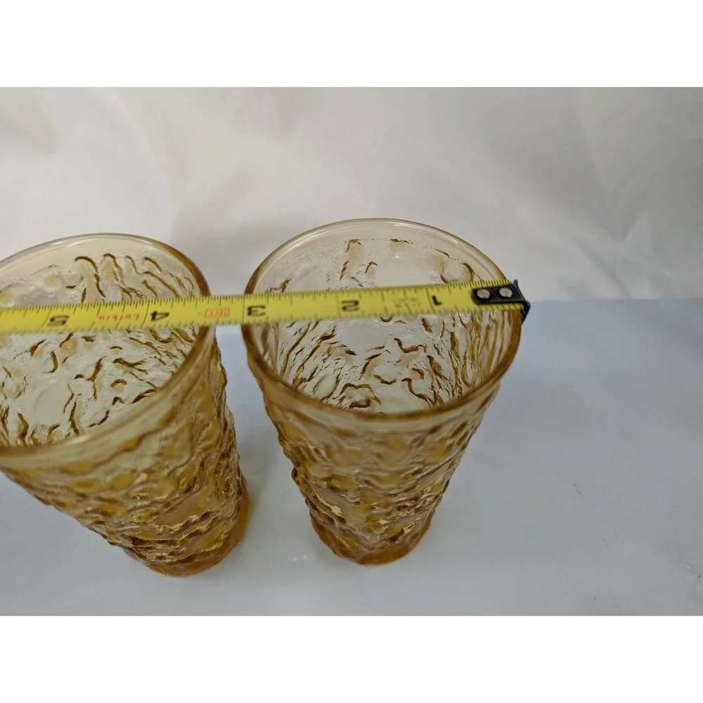 Anchor Hocking Crinkle Amber Glass Cup Tumbler‎ Lot of 2